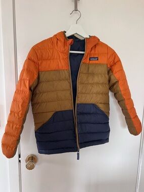 Patagonia Kids Reversible Puffer Jacket - Orange/Tan/Navy
